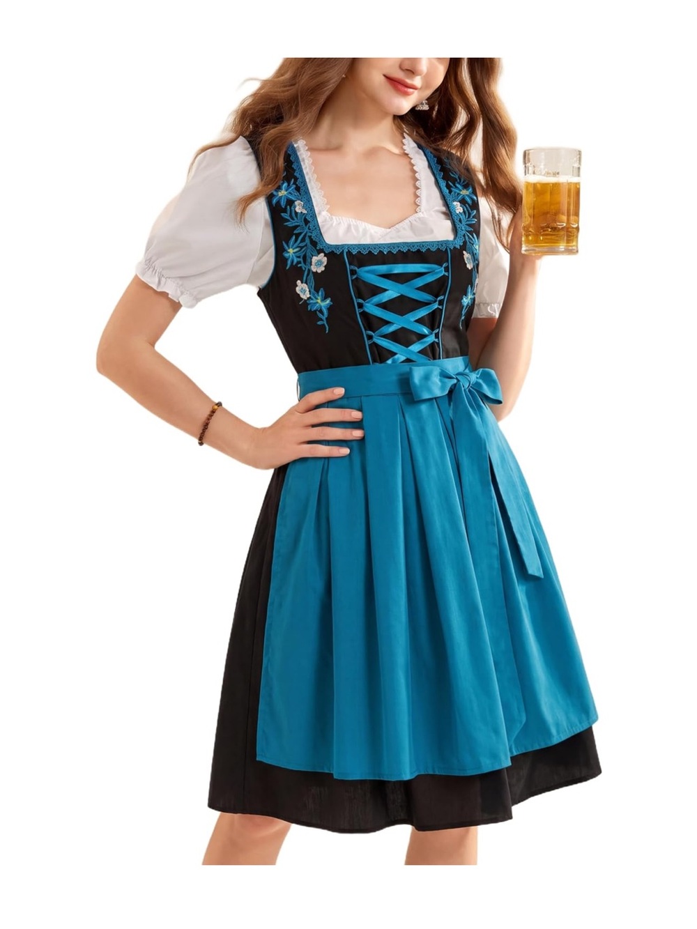 Women's Dirndl Dress Set 3 Piece Bavarian Oktoberfest Costume Embroidered